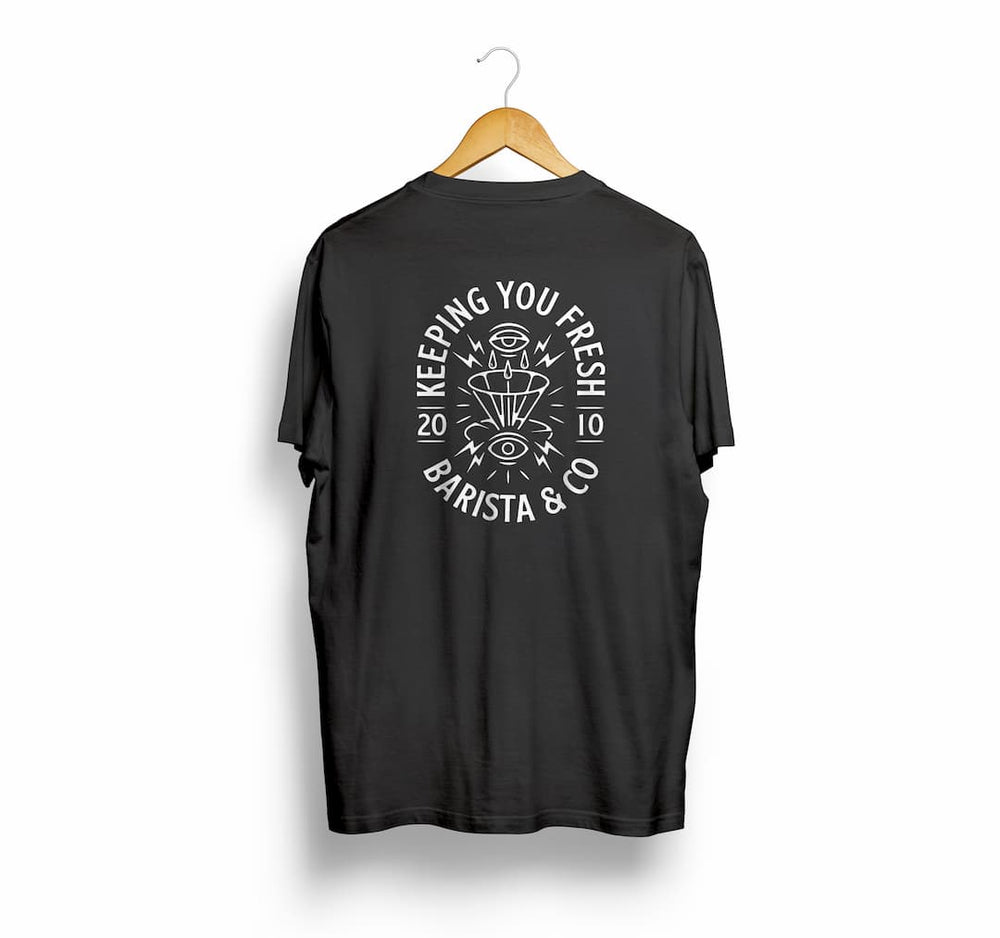 back of organic cotton black coffee t shirt by Barista & Co
