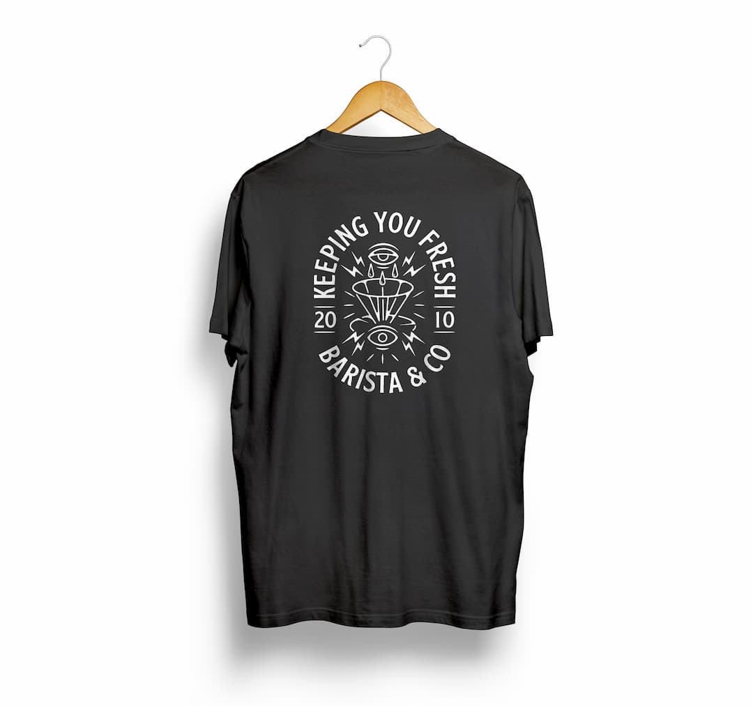 back of organic cotton black coffee t shirt by Barista & Co