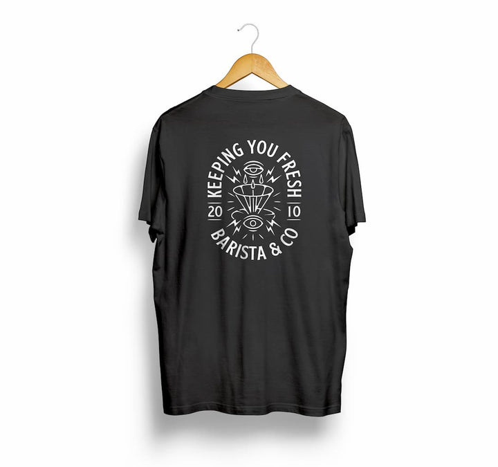 back of organic cotton black coffee t shirt by Barista & Co