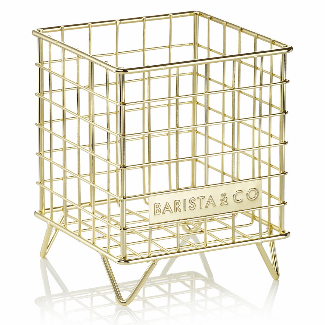 Stunning gold coffee storage basket for pods and accessories