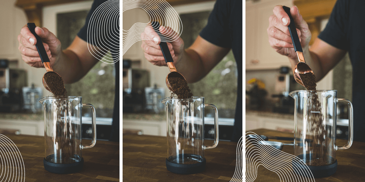 scoop spoon measuring fresh ground coffee into one brew