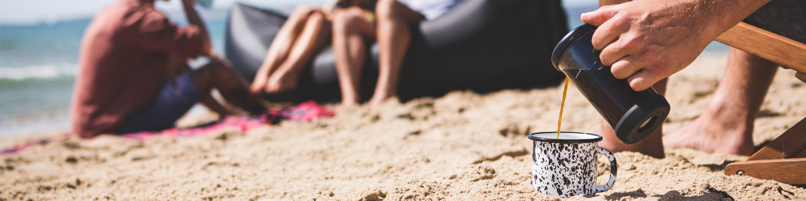 portable coffee maker on the beach